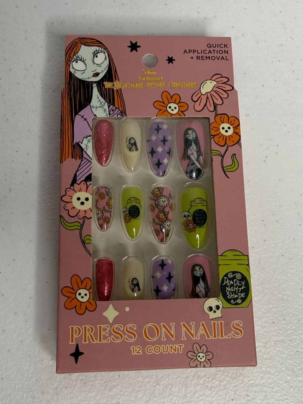 Disney Nightmare Before Christmas Sally Press On Nails Pink Floral Goth